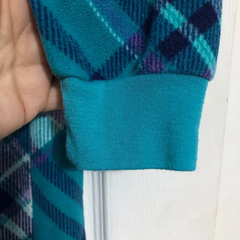 SO brand ONE PIECE zip up teal‎ blue plaid pajama girls size 7/8 with feet